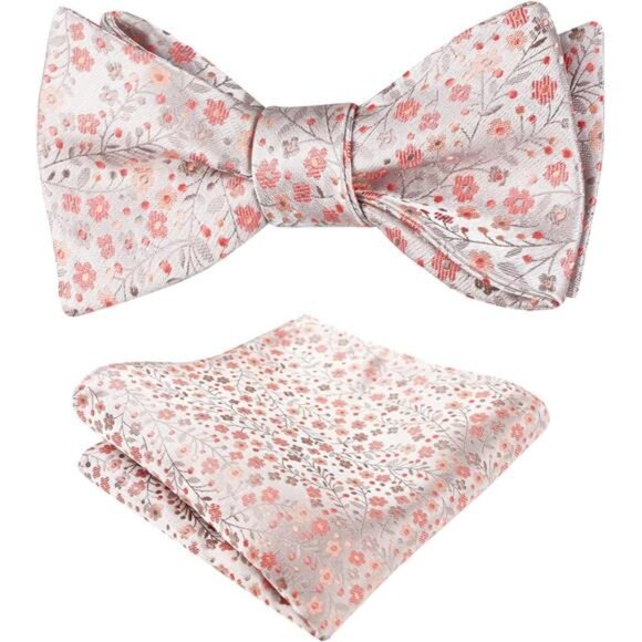 Mens Floral Self-tied Bow Tie with Pocket Square Colorful Tie Set - Picture 1 of 6